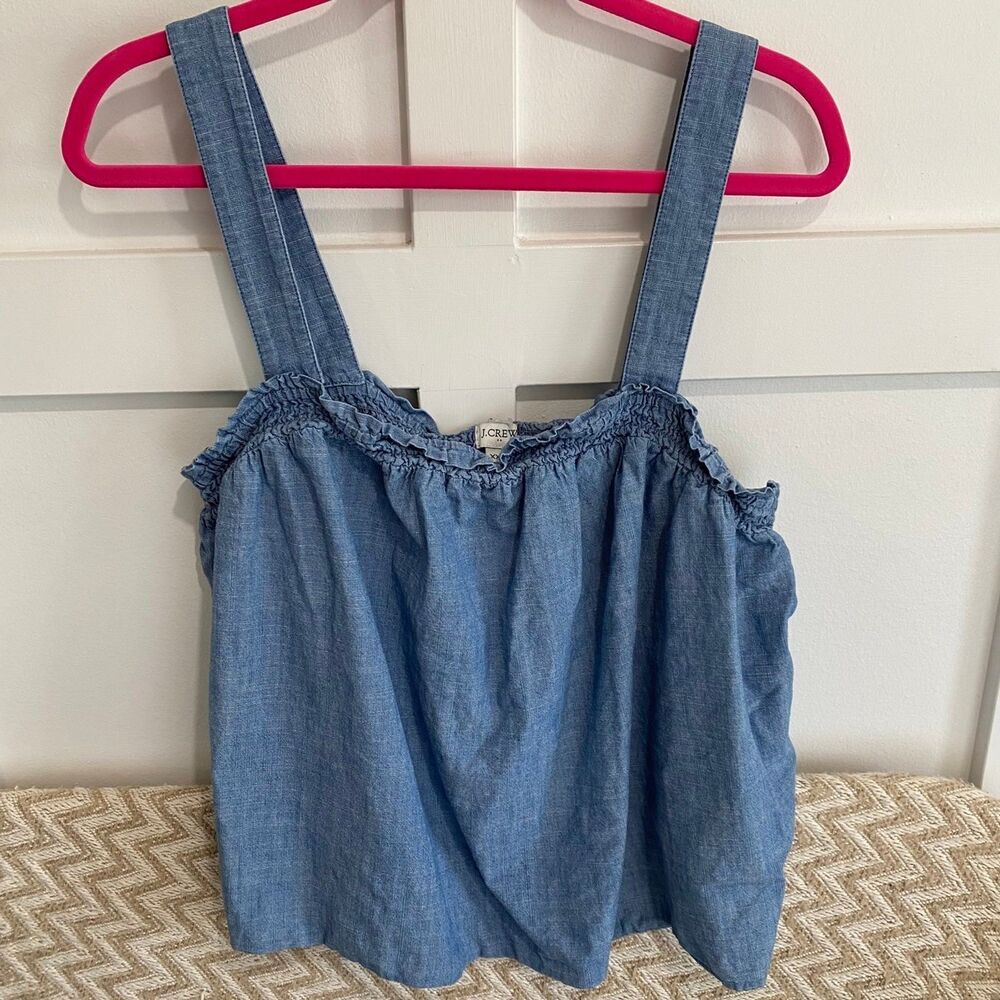 J.Crew Women's Squareneck Smocked Chambray Blue Tank Top Size XXL